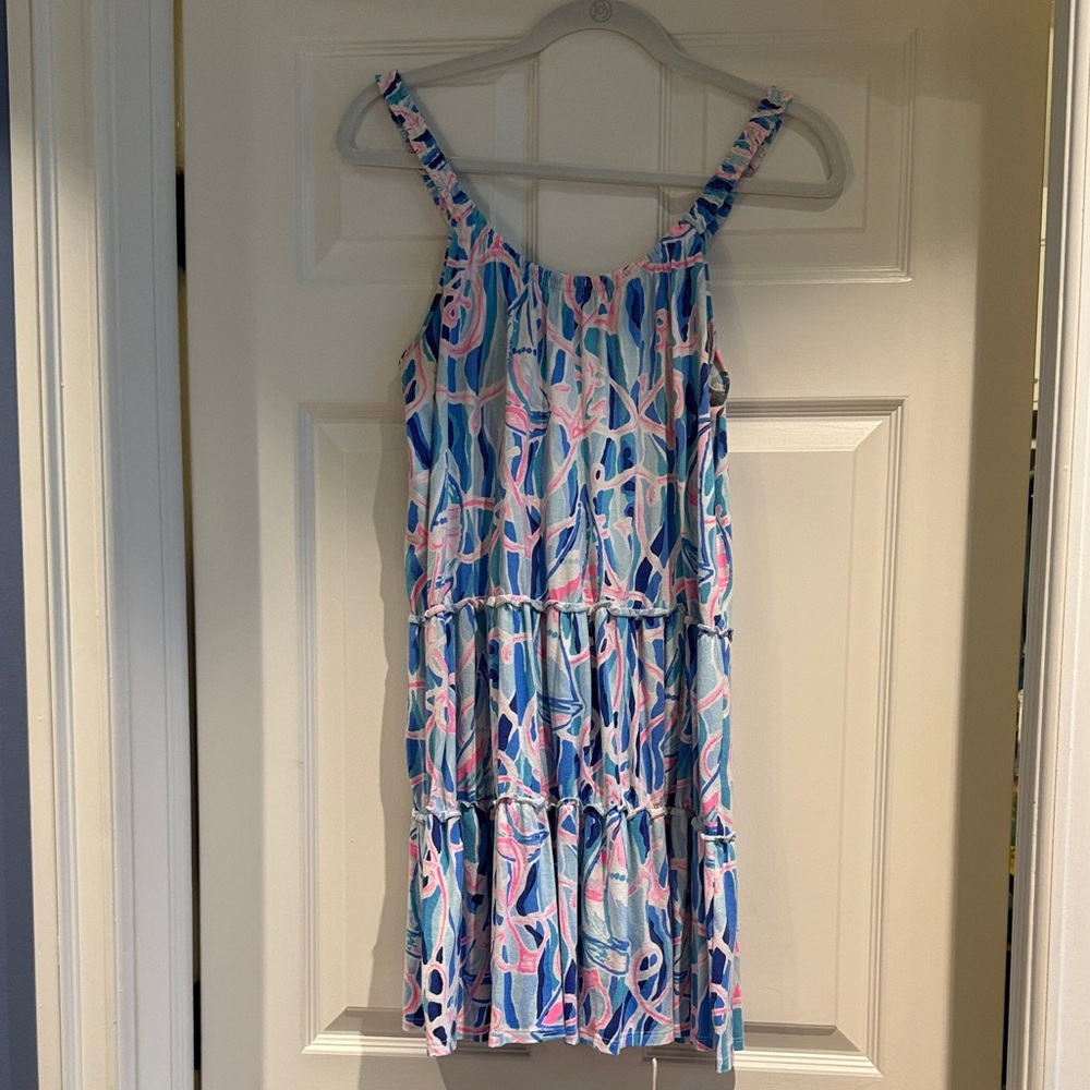 Lilly Pulitzer Blue Pink Tropical Print Sundress